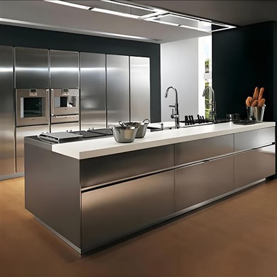 Gebürstete Küchenschränke aus Edelstahl
